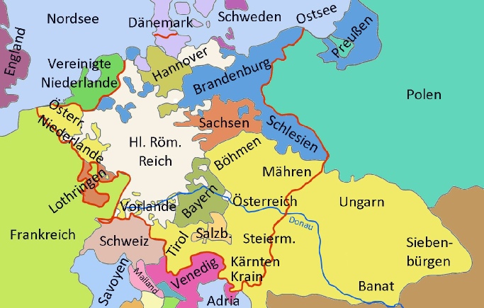 Mitteleuropa um 1740 (Skizze A. Prock)